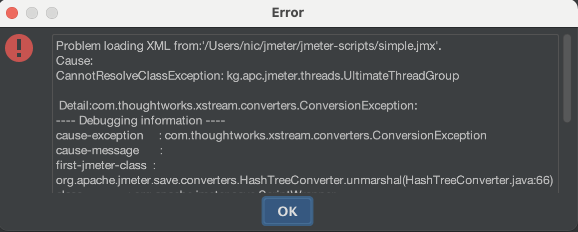 This is the error that JMeter throws when you attempt to open a test plan that includes a plugin you don&rsquo;t have installed locally