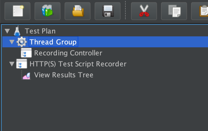 JMeter Test Plan containing a Recording Controller and an HTTPS Test Script Reocrder