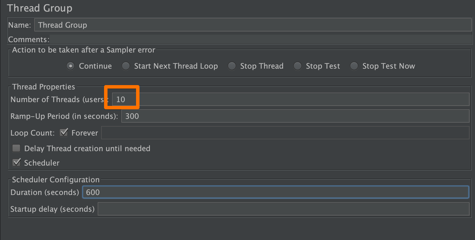 Changing the number of threads in JMeter