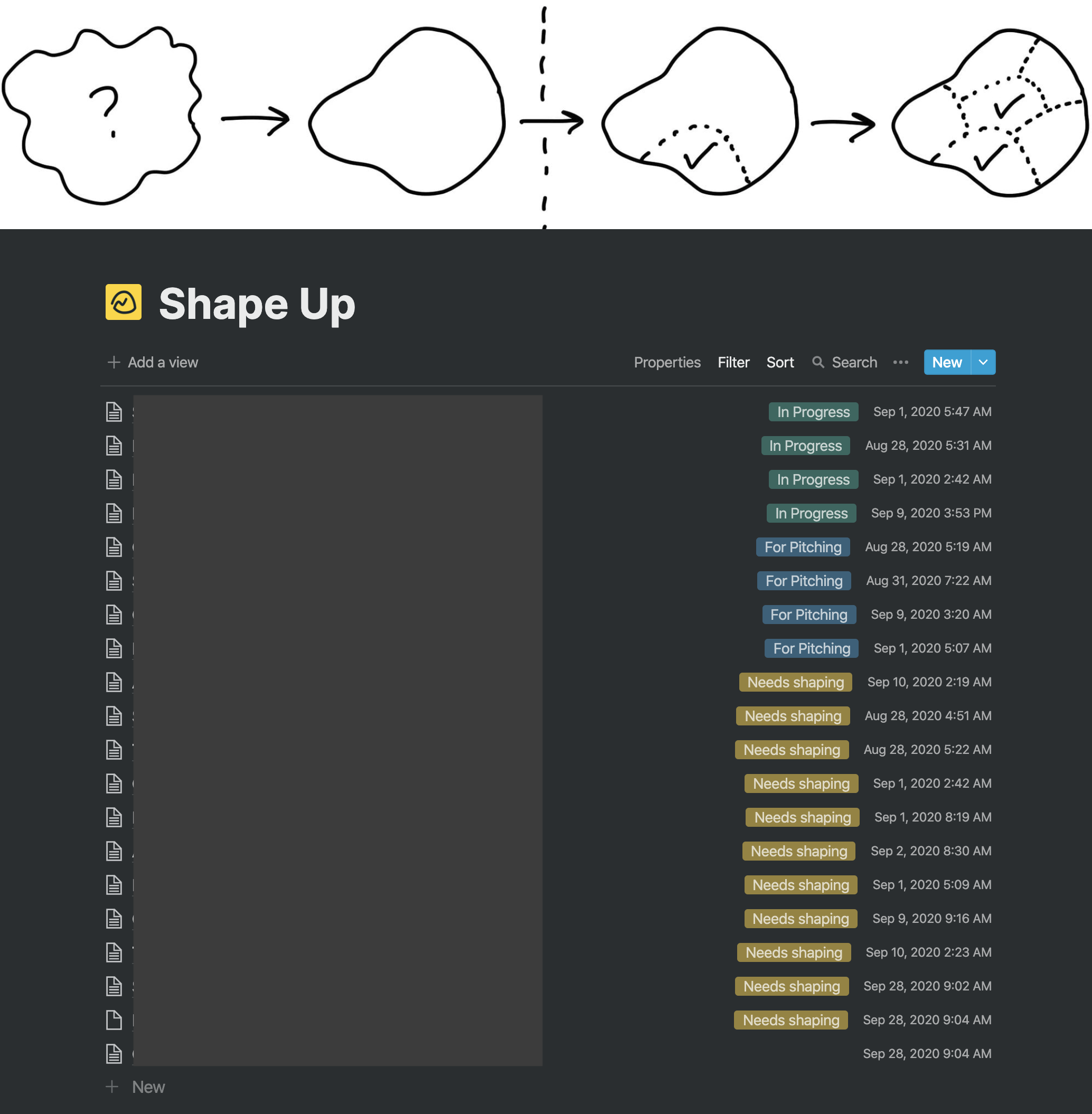 Our Shape Up page in Notion