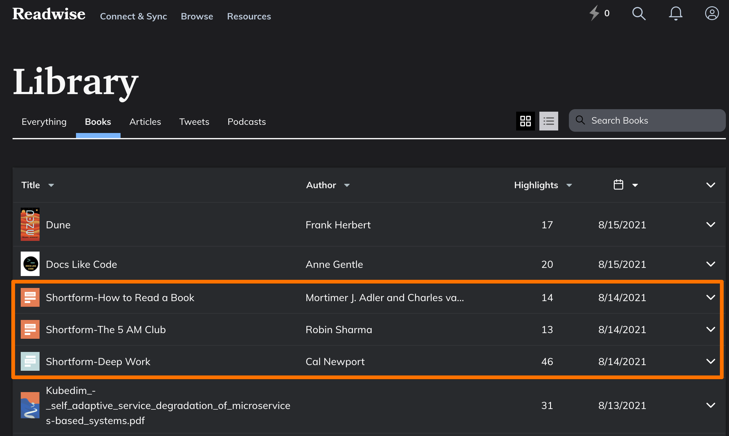 Shortform exports showing up in your Readwise library