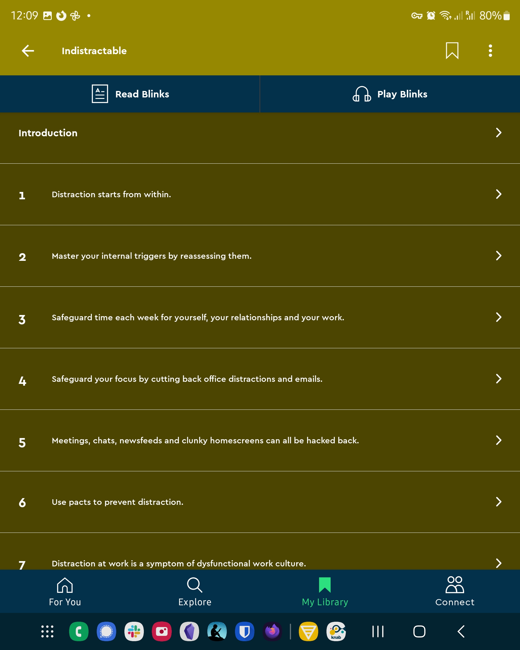 Screenshot of Blinkist summary of Indistractable