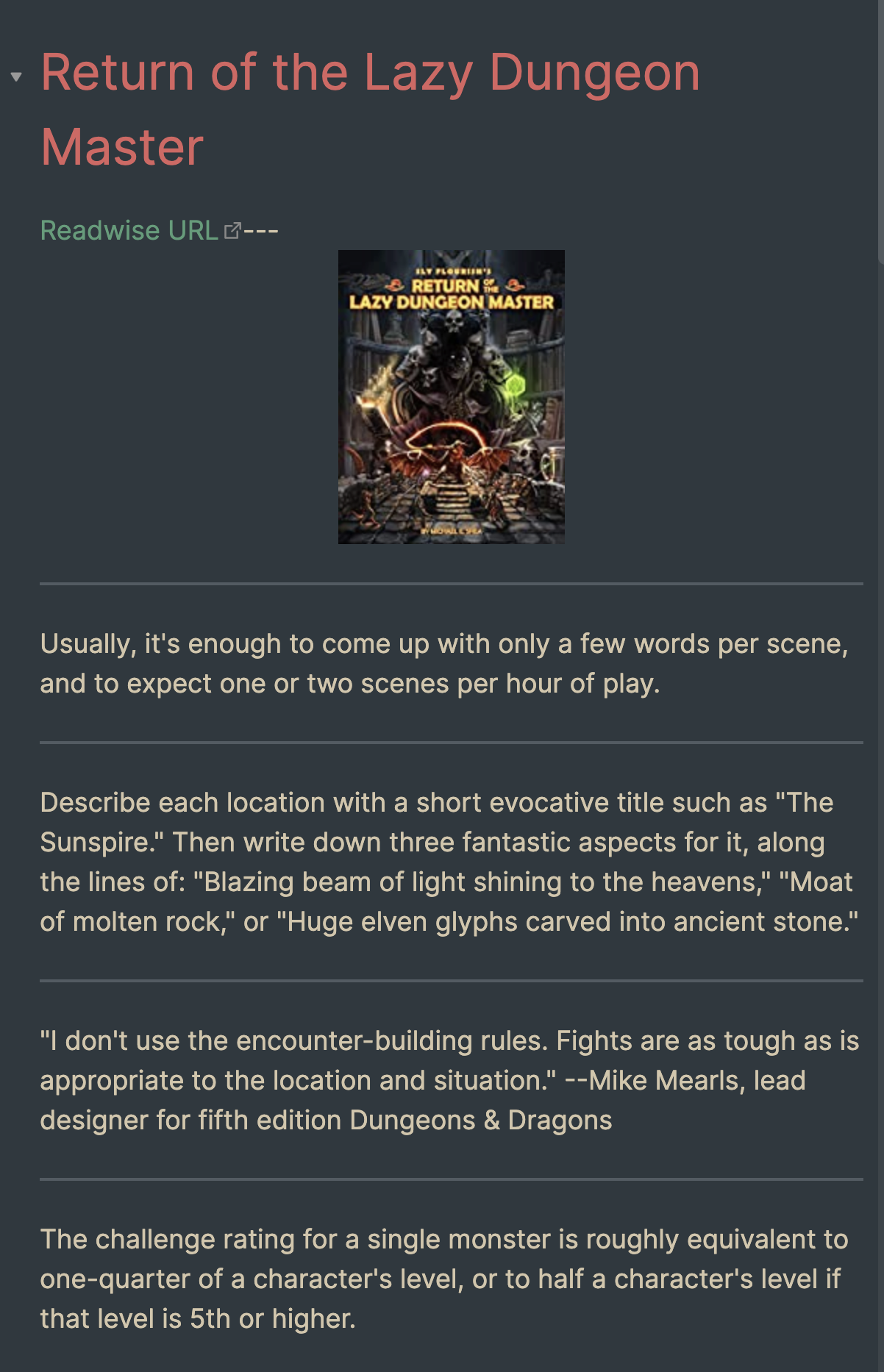 My notes on Return of the Lazy Dungeon Master
