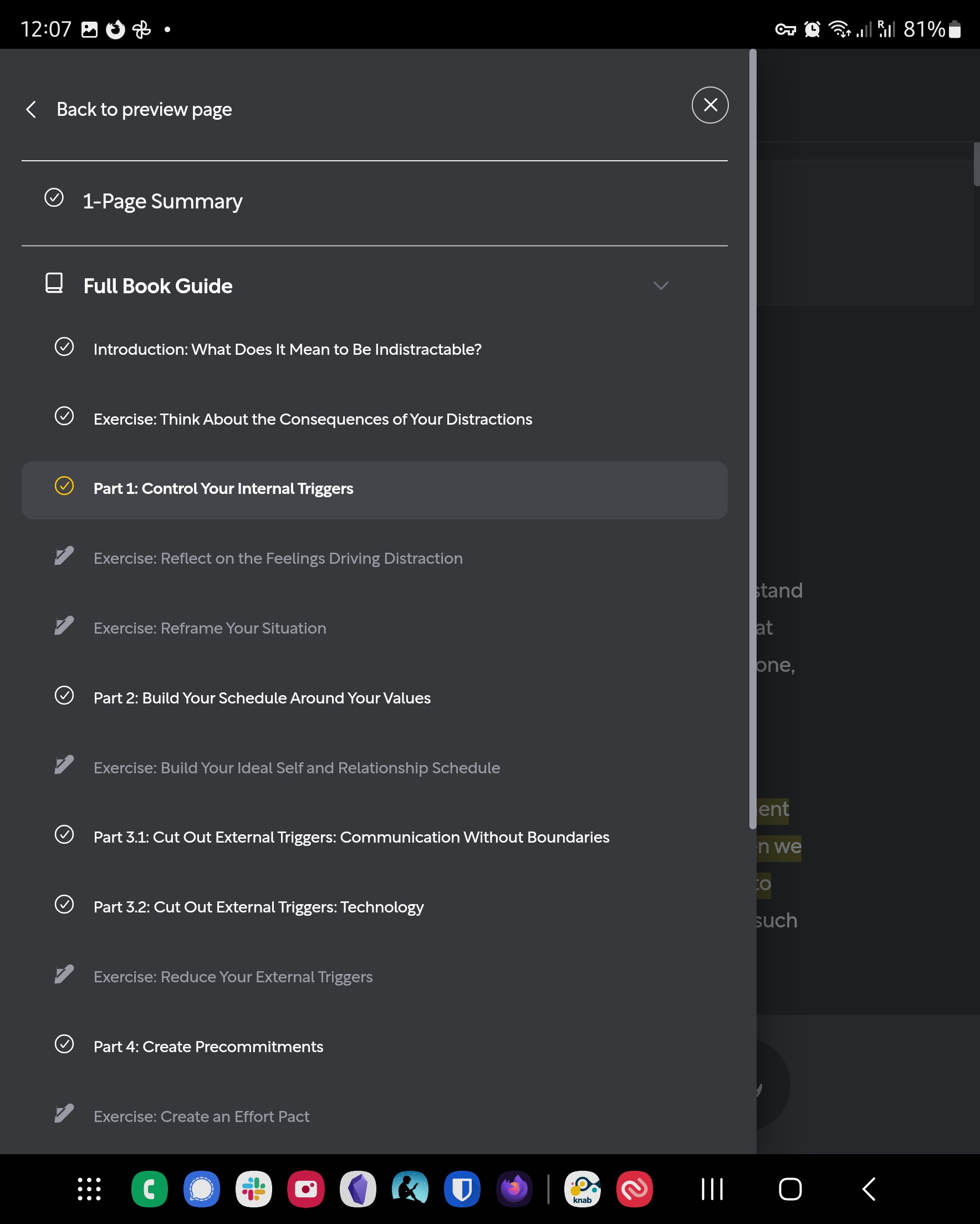 Screenshot of Shortform summary of Indistractable